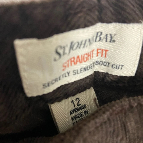 St.  Johns Bay Pants Women Brown Corduroy Straight Leg Cotton Pockets Sz 12 - Picture 7 of 13
